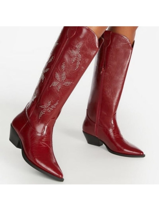 Shoe Dazzle Shoes - Shoe Dazzle Red Studded Western Knee-High Boots